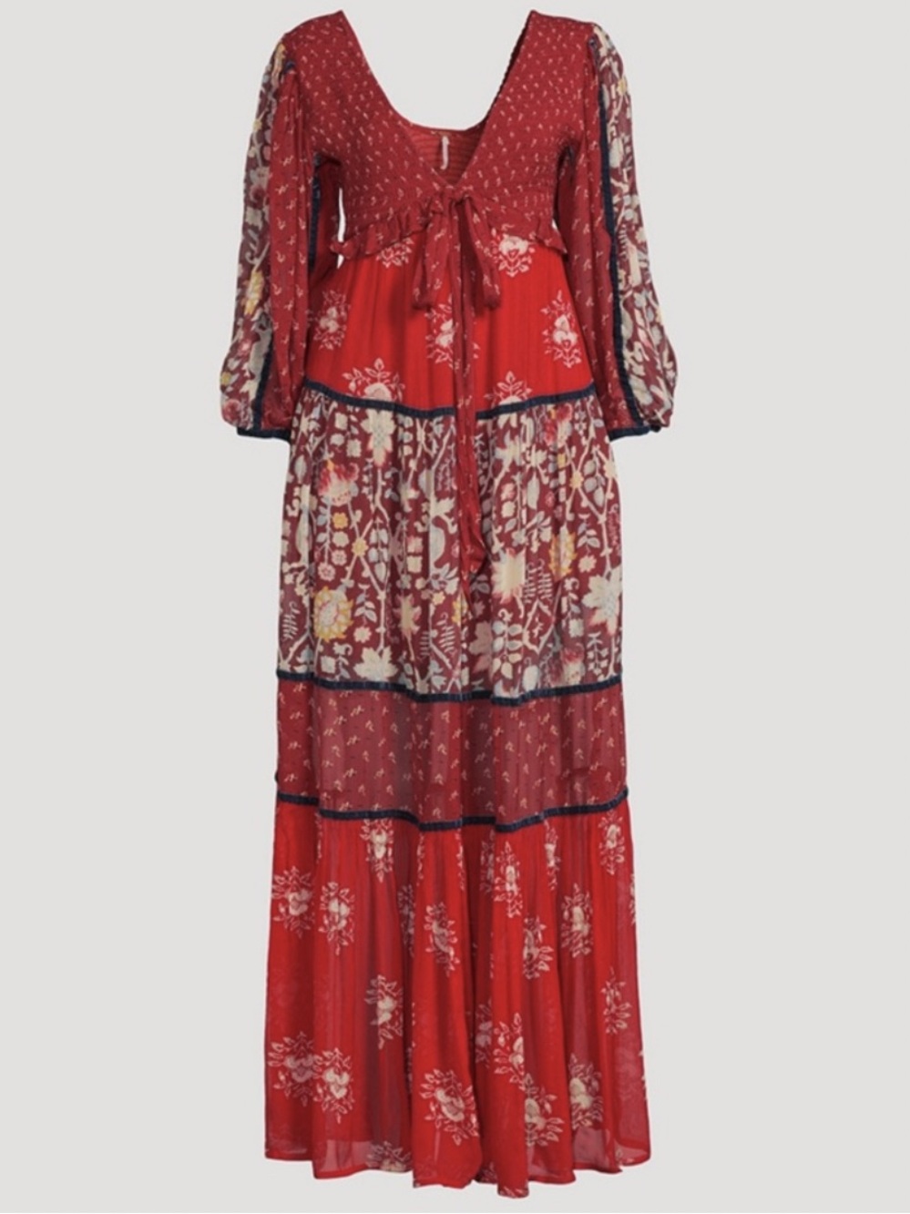 LAST 1!! Free People Bali Laurel Bohemian Long Sleeve Red Maxi Dress - $298 - Picture 10 of 13